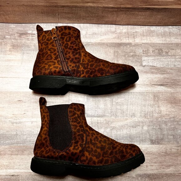 Cat & Jack Girls Brown Leopard Printed Ankle Boots Size 2 Side Zip Closure - Picture 6 of 14
